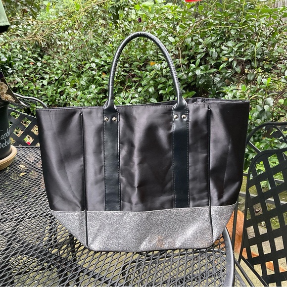 Blingy Stylish Satin Vegan Leather Glitter Double Handle Tote Bag! - Picture 2 of 16